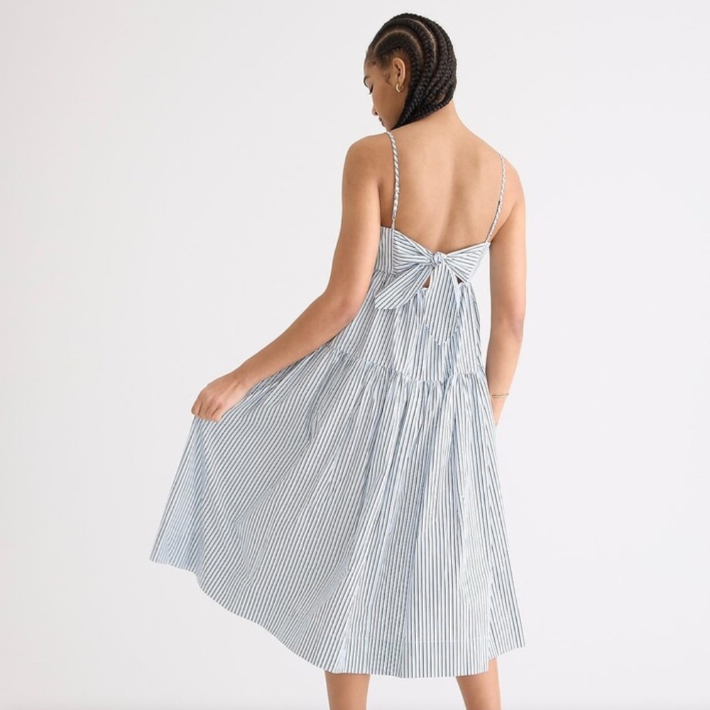 J. Crew Striped Poplin Tie-Back Tiered Midi Dress